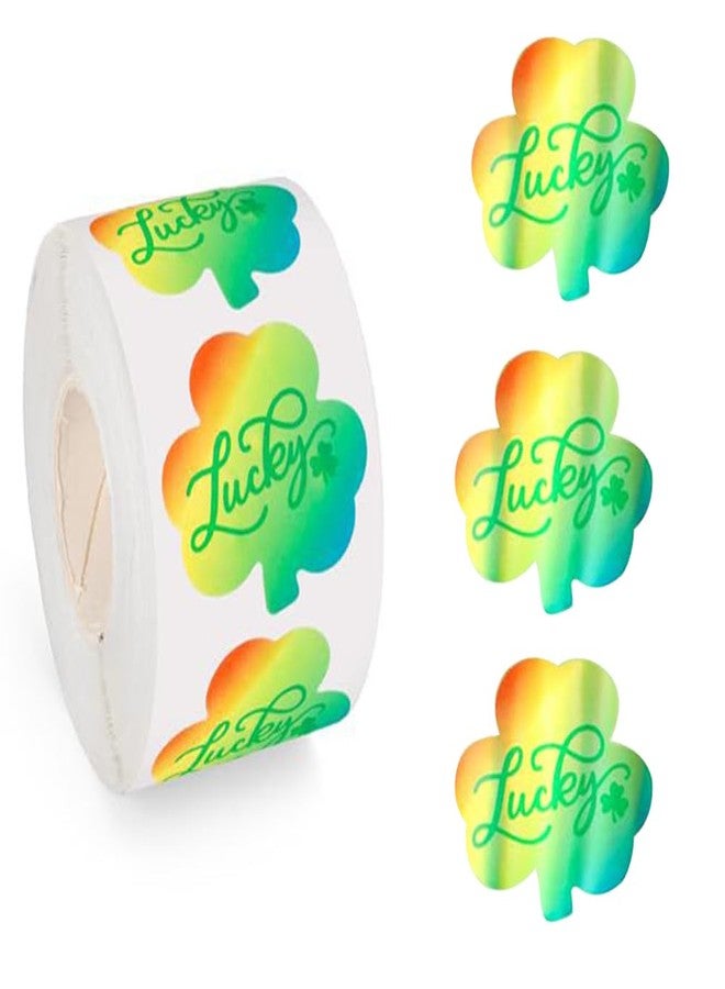 RUPOFUZA 500Pcs St. Patrick's Day Stickers Laser Green Shamrock Clover Stickers Roll 1.2in Holographic Self-Adhesive Waterproof Sticker Decor for Irish Holiday Party Scrapbook Journal Envelopes Decorations - Image 1
