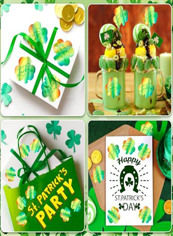 RUPOFUZA 500Pcs St. Patrick's Day Stickers Laser Green Shamrock Clover Stickers Roll 1.2in Holographic Self-Adhesive Waterproof Sticker Decor for Irish Holiday Party Scrapbook Journal Envelopes Decorations - Image 3
