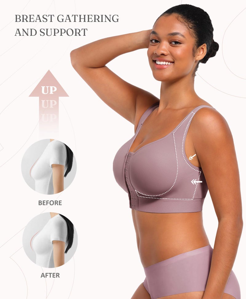 FeelinGirl Compression Bras for Women Post Surgery Front Closure Surgical Bras Post Surgery After Breast Purple - Image 3