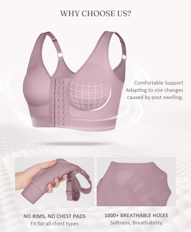FeelinGirl Compression Bras for Women Post Surgery Front Closure Surgical Bras Post Surgery After Breast Purple - Image 4
