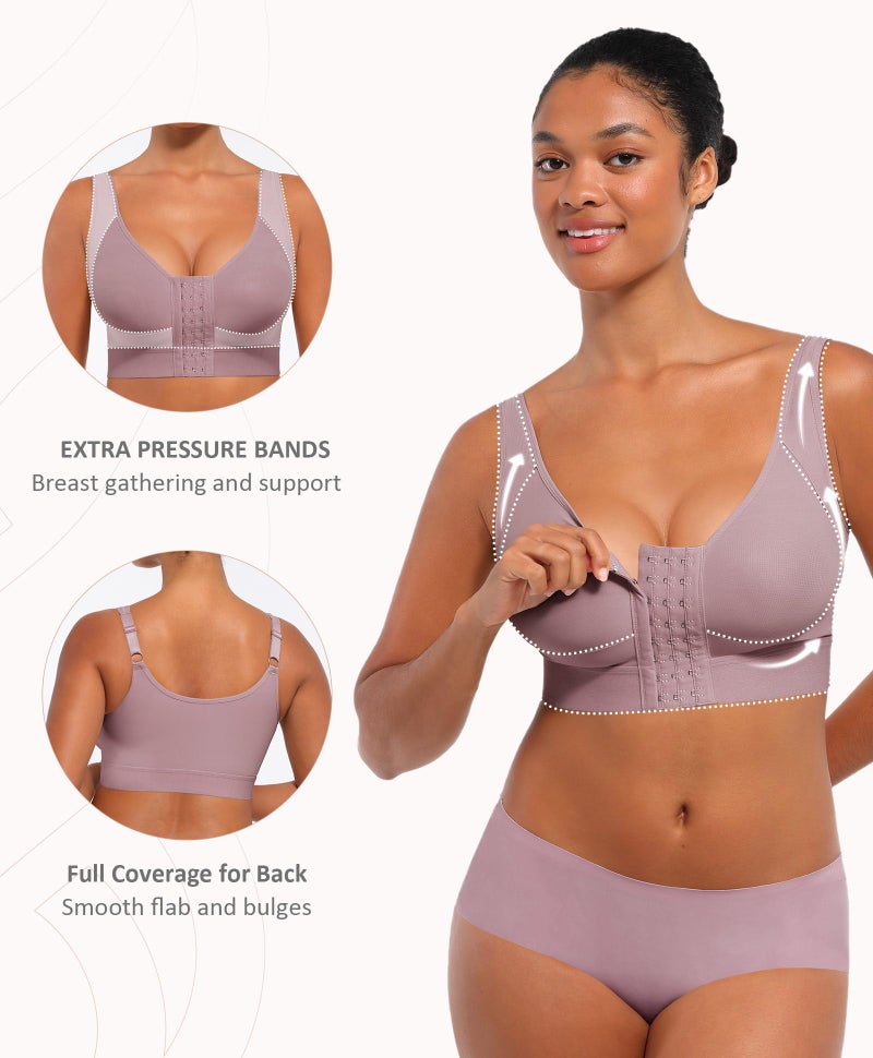 FeelinGirl Compression Bras for Women Post Surgery Front Closure Surgical Bras Post Surgery After Breast Purple - Image 2
