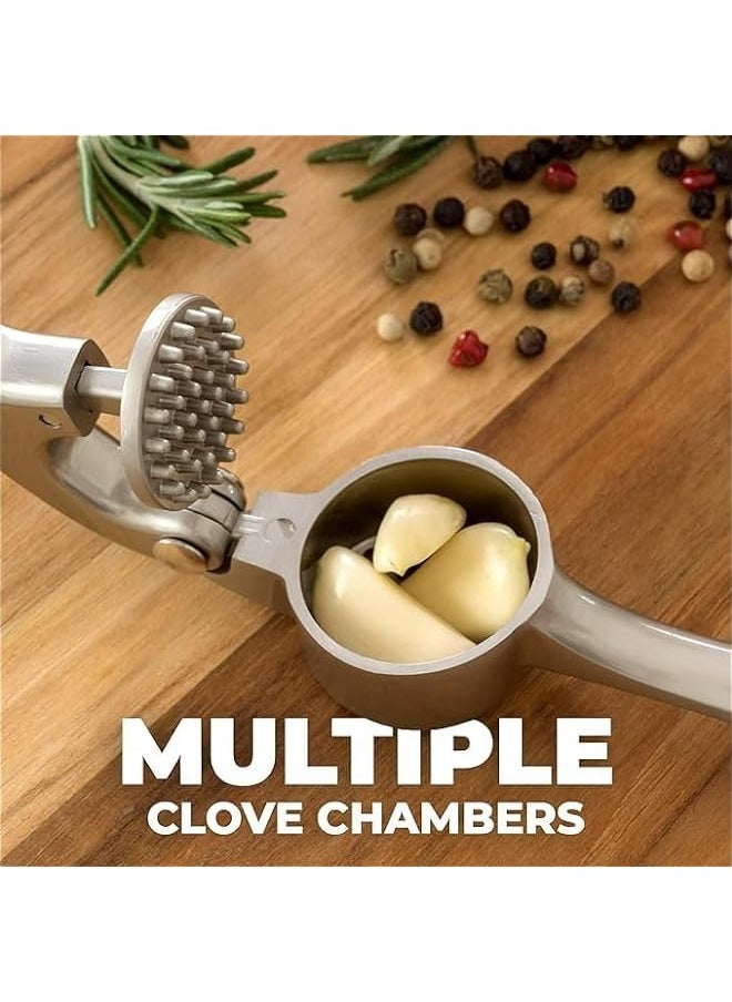 MIXDE Premium Garlic Press Set - Rustproof and Dishwasher Safe - Professional Garlic Mincer Tool - Easy to Squeeze, Easy to Clean - Soft, Ergonomic Handle - Includes Silicone Garlic Peeler and Brush - Silv  - Image 4