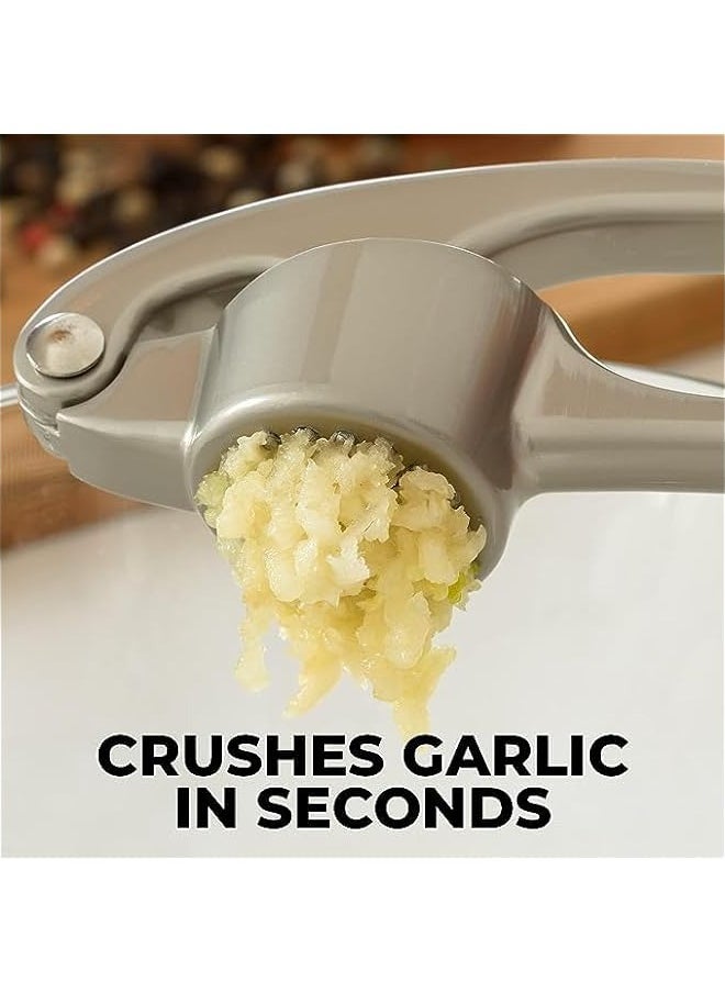 MIXDE Premium Garlic Press Set - Rustproof and Dishwasher Safe - Professional Garlic Mincer Tool - Easy to Squeeze, Easy to Clean - Soft, Ergonomic Handle - Includes Silicone Garlic Peeler and Brush - Silv  - Image 5