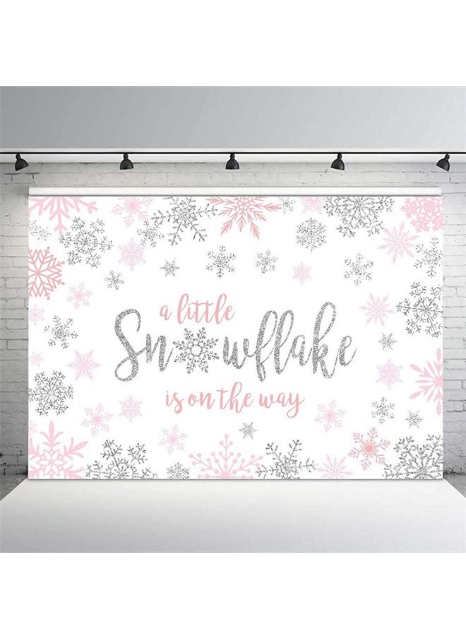 MEHOFOND 7x5ft Winter Snowflake Girl Baby Shower Photo Background Props Pink and Silver Backdrops Party Decoration Winter Wonderland Photo Photo Banner for Dessert Table Supplies 