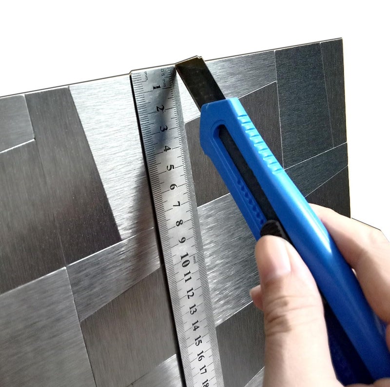 XUANINY 10-Sheet Peel and Stick Metal Backsplash Tiles, Self Adhesive Brushed Aluminum Subway 3D Wall Sticker for Kitchen Bathroom (10, Light Black Brushed) - Image 4
