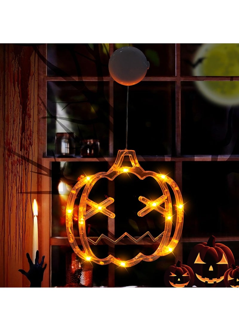 Chielor Halloween decorations, Orange Pumpkin Shaped Halloween Window Lights with Suction Cup, Battery Hanging Lights for Halloween Window Decoration - Image 1