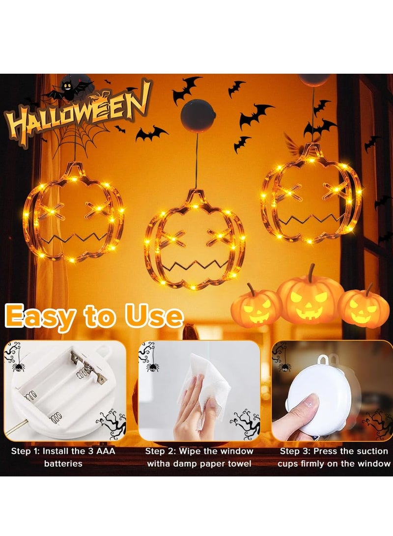 Chielor Halloween decorations, Orange Pumpkin Shaped Halloween Window Lights with Suction Cup, Battery Hanging Lights for Halloween Window Decoration - Image 5