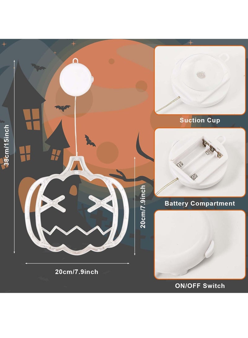 Chielor Halloween decorations, Orange Pumpkin Shaped Halloween Window Lights with Suction Cup, Battery Hanging Lights for Halloween Window Decoration - Image 2