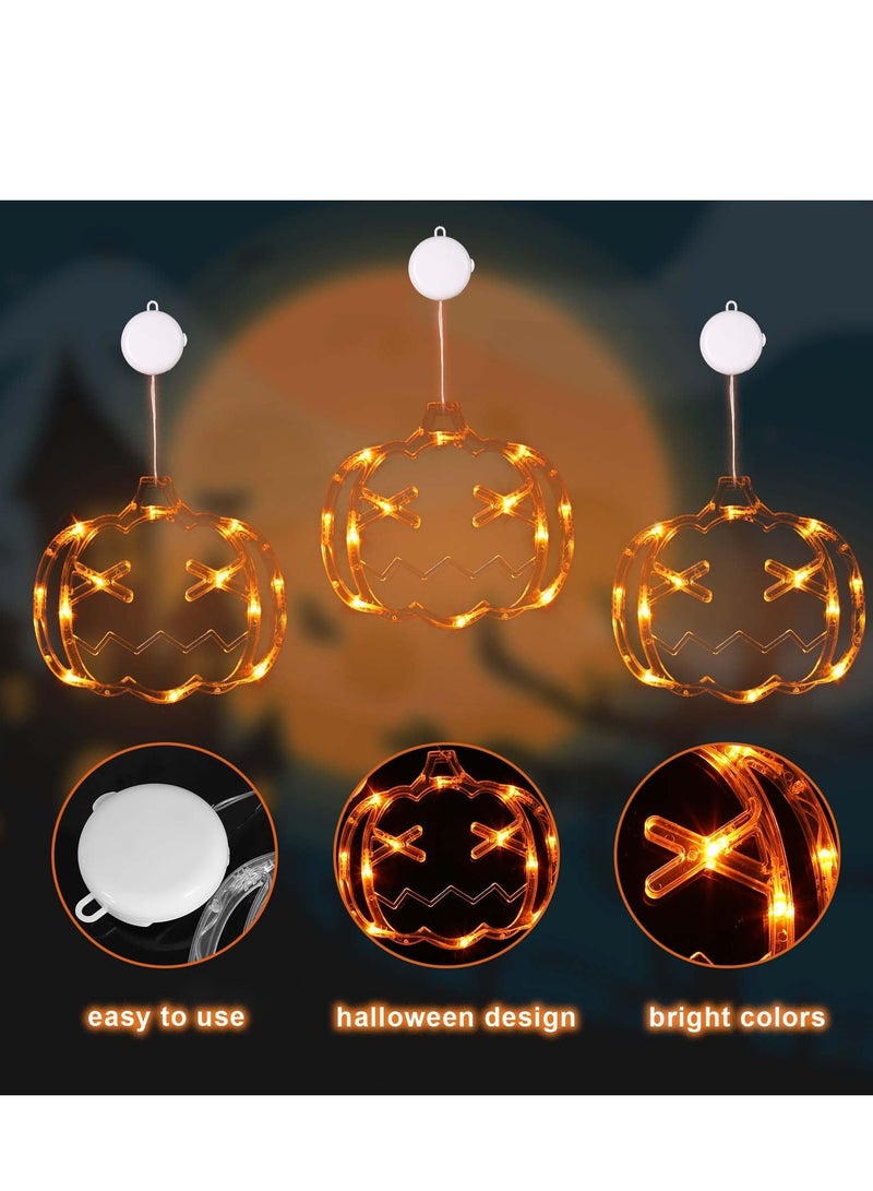 Chielor Halloween decorations, Orange Pumpkin Shaped Halloween Window Lights with Suction Cup, Battery Hanging Lights for Halloween Window Decoration - Image 3