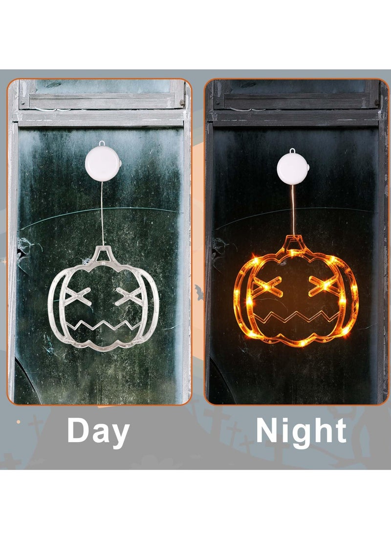 Chielor Halloween decorations, Orange Pumpkin Shaped Halloween Window Lights with Suction Cup, Battery Hanging Lights for Halloween Window Decoration - Image 4