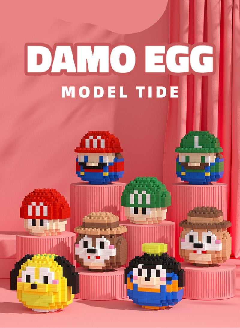 Daruma Egg Cartoon Doll Series Building Blocks Desktop Ornaments Children's Assembly Toys - Super Mario 8-piece Set, Holiday Gift/Birthday Gift/Children's Toy - Image 1
