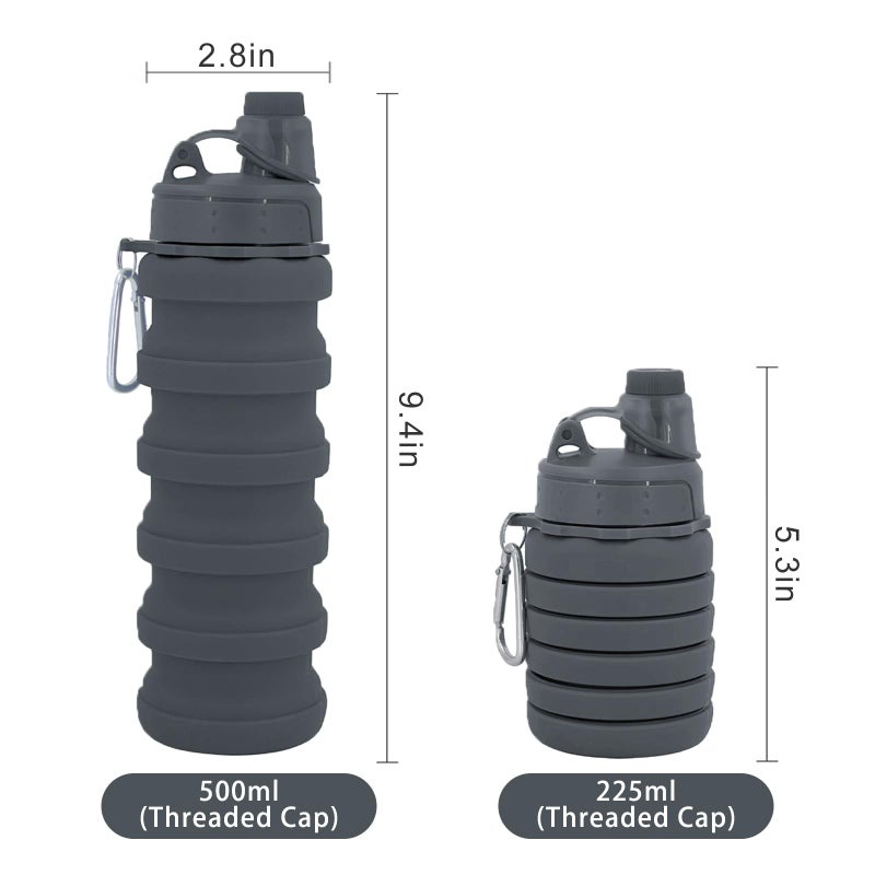 YCTMALL Collapsible Water Bottles Two Pack Travel Sports Portable Sport Water Bottle comes with mountaineering Buckle 500ml silicone Water-proof camping water bottle (Dark blue and Grey Color) - Image 5