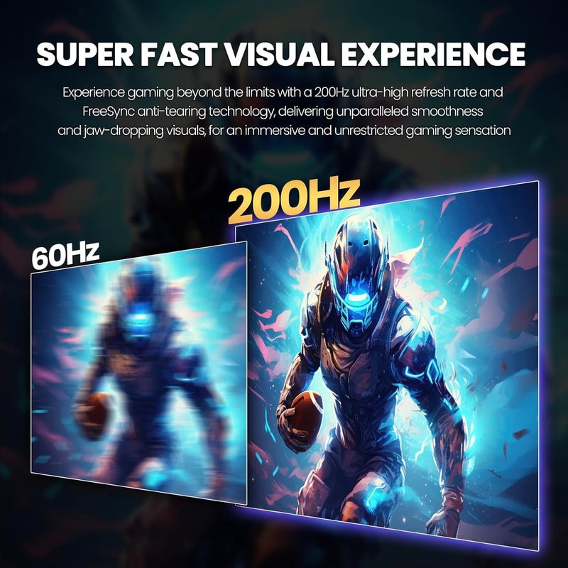 CRUA 32" inch Curved 1800R Gaming Monitor 200Hz FHD(1920x1080) Screen 1080P 120% sRGB FreeSync Fast 1ms(GTG) Suitable for e-sports games, home office, and entertainment - Image 3