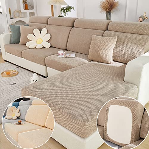Disayu Magic Sofa Covers Couch Covers 2024 New Wear-Resistant Universal Sofa Covers Washable L Shape Stretch Couch Cushion Covers Slipcovers for Sectional Sofa (Texture Light Coffee Back Cover M) - Image 1