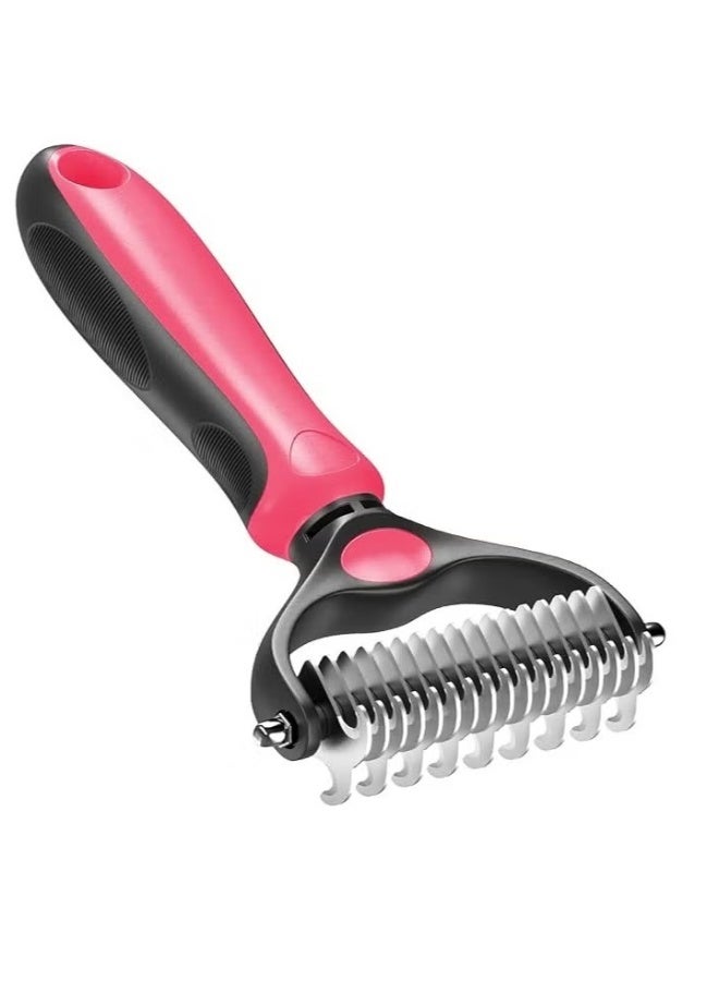 MunKan Dog and Cat Grooming Brush - Double Sided Shedding and Dematting Undercoat Rake Comb for Dogs and Cats, Extra Wide for Long Haired   ( Pink ) - Image 1