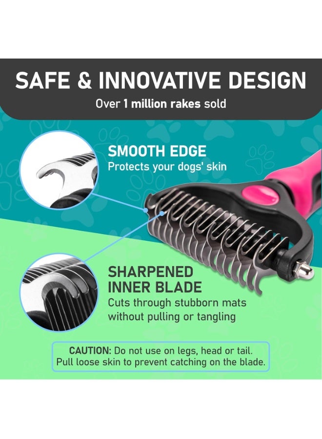 MunKan Dog and Cat Grooming Brush - Double Sided Shedding and Dematting Undercoat Rake Comb for Dogs and Cats, Extra Wide for Long Haired   ( Pink ) - Image 5
