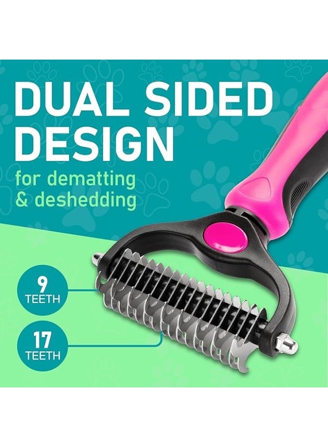 MunKan Dog and Cat Grooming Brush - Double Sided Shedding and Dematting Undercoat Rake Comb for Dogs and Cats, Extra Wide for Long Haired   ( Pink ) - Image 2