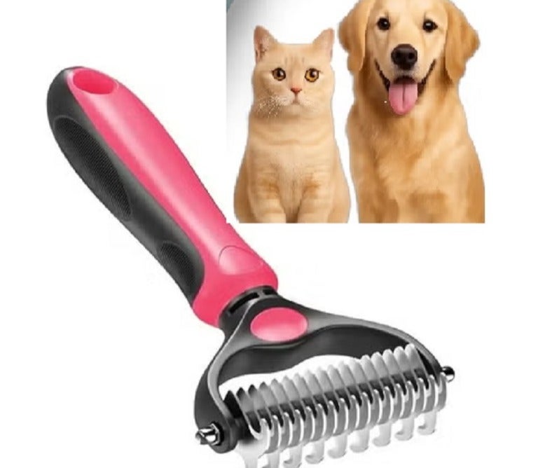 MunKan Dog and Cat Grooming Brush - Double Sided Shedding and Dematting Undercoat Rake Comb for Dogs and Cats, Extra Wide for Long Haired   ( Pink ) - Image 1