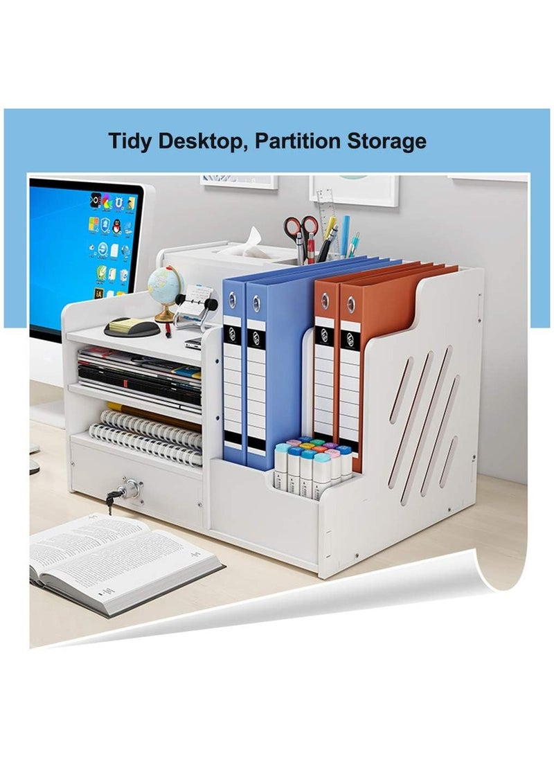 TPGP - White Desktop Organizer, Multipurpose Desk Document File Tray Organizer Storage Display Shelf Rack for Home Office School - Image 1