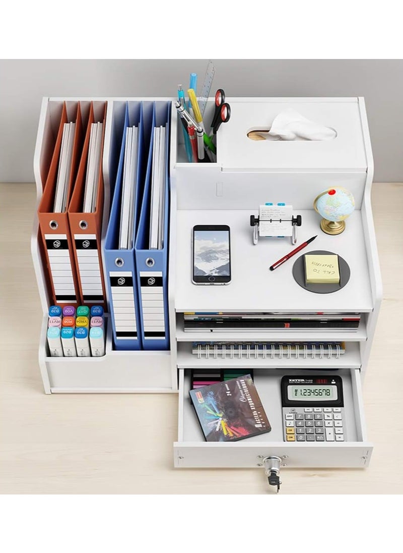 TPGP - White Desktop Organizer, Multipurpose Desk Document File Tray Organizer Storage Display Shelf Rack for Home Office School - Image 1