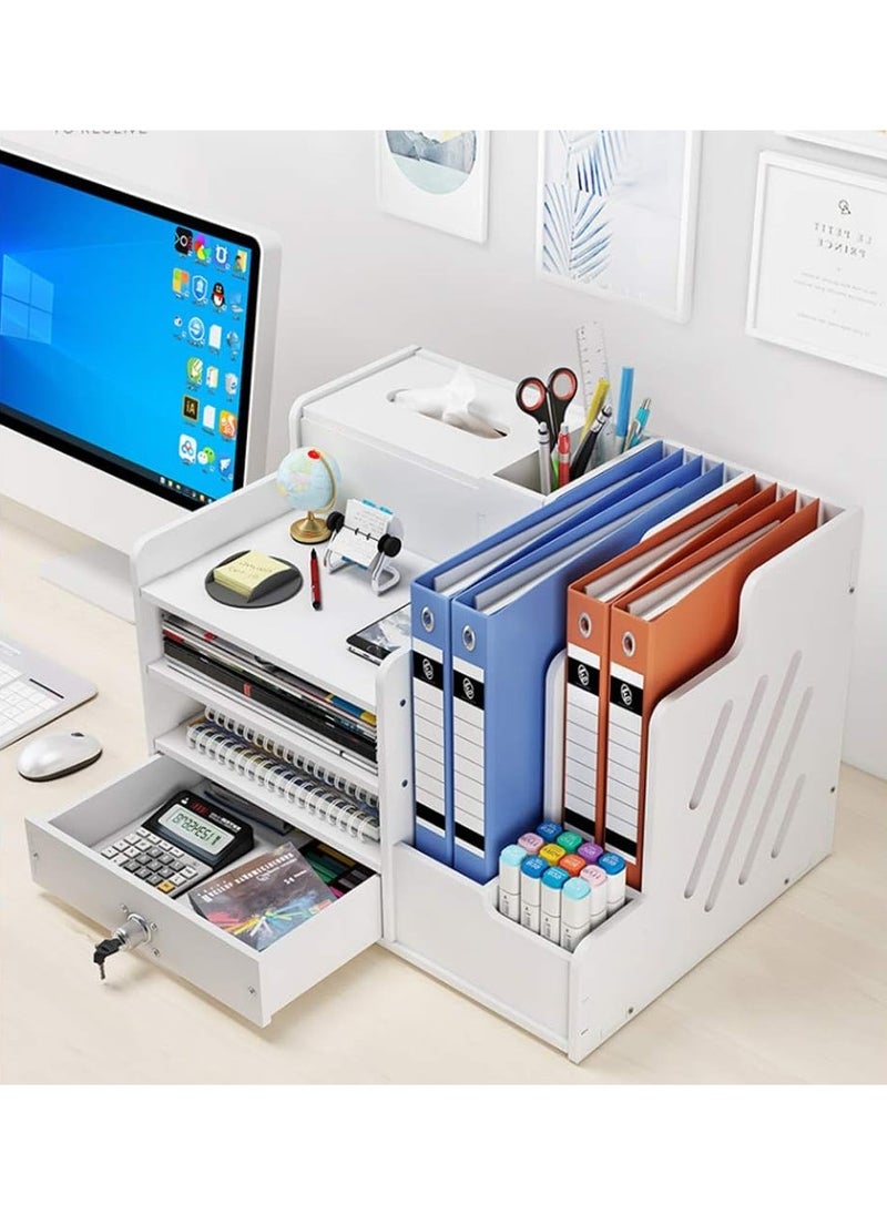TPGP - White Desktop Organizer, Multipurpose Desk Document File Tray Organizer Storage Display Shelf Rack for Home Office School - Image 1