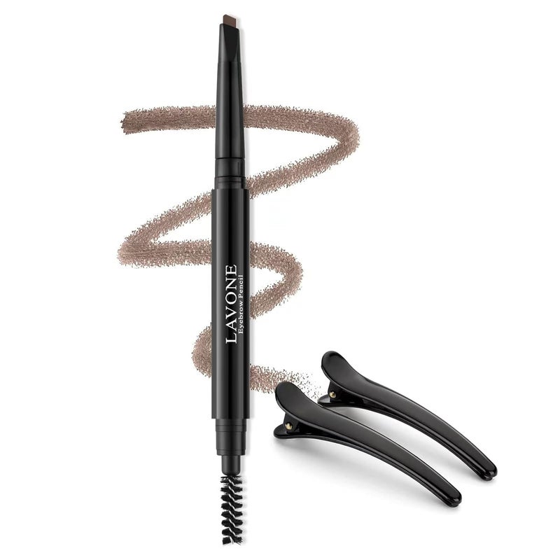 LAVONE Eyebrow Pencil  Makeup Waterproof Brow Pen with Triangular Tip DualSided Brow Brush Precise Fine Tip Fills Eyebrows Creates Natural Looking Brow with Hair Clips  Soft Brown