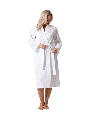 Turkish Linen روب سبا وحمام كيمونو خفيف الوزن من الكتان التركي - سريع الجفاف - ناعم (أبيض، متوسط) - Image 3
