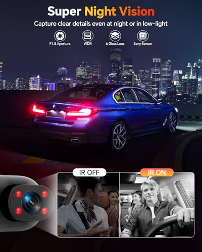 Kussla Dash Cam Front and Rear Inside, 1080P 3 Channel Dash Camera for Cars with 64GB Card, Super Night Vision Dashcam, Car Camera with Loop Recording, G-Sensor, WDR, 24H Parking Monitor - Image 4
