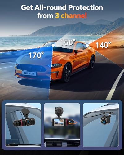 Kussla Dash Cam Front and Rear Inside, 1080P 3 Channel Dash Camera for Cars with 64GB Card, Super Night Vision Dashcam, Car Camera with Loop Recording, G-Sensor, WDR, 24H Parking Monitor - Image 3