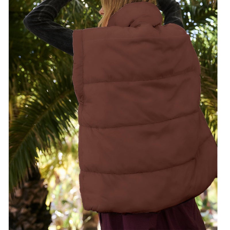 Songling Womens Oversized Puffer Vest Stand Collar Full Zip Sleeveless Bubble Puffer Vest Quilted Padded Warm Coat Outwear (Brown,M) - Image 5