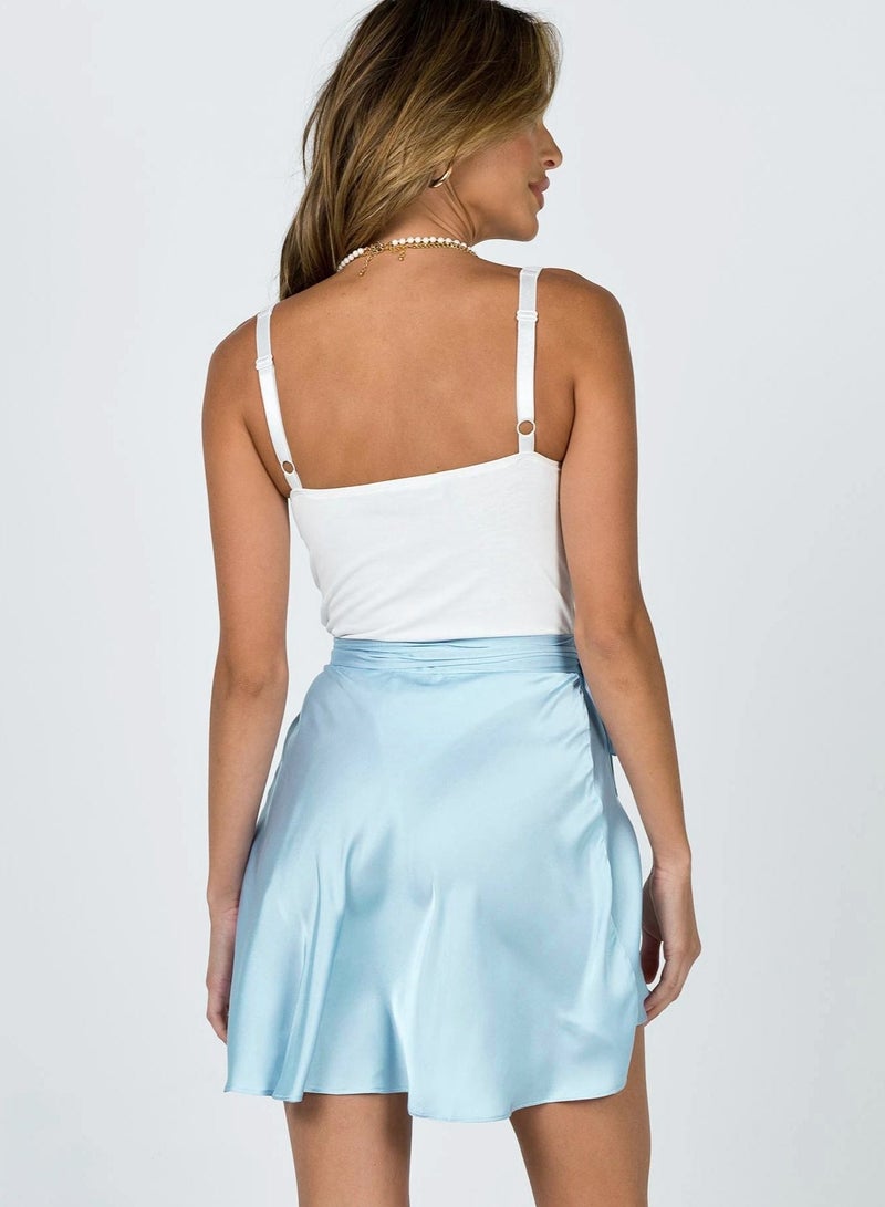 Loquat Women's Summer Wrap High Waist Solid Color Ruffle Short Mini Skirts Sky Blue  - Image 2
