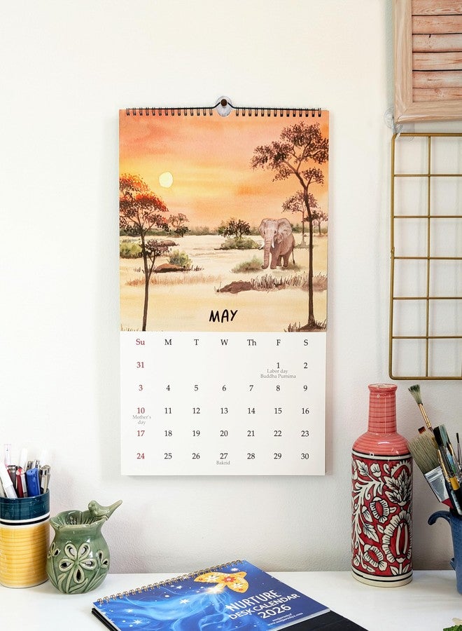 Anujarusiya Calendar 2026-2027 Wall Hanging | 11”X 17.5”| Wilderness Nature Watercolors Paintings Printed on 300 GSM Paper | Notes, Scheduling and Planning | Office and Home - Image 3