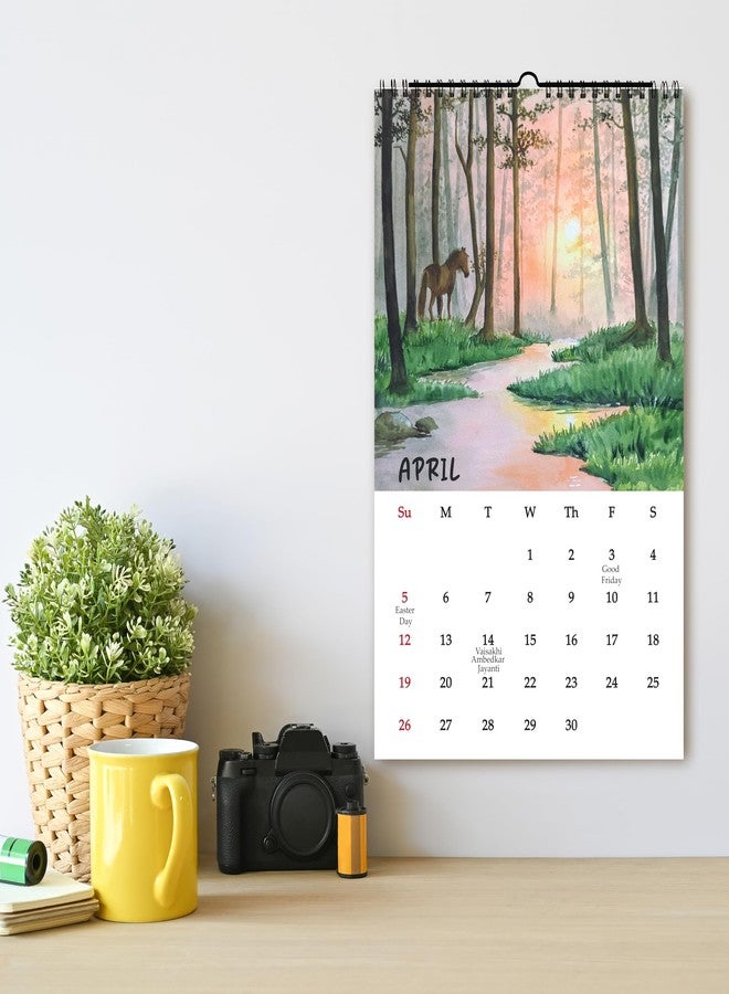 Anujarusiya Calendar 2026-2027 Wall Hanging | 11”X 17.5”| Wilderness Nature Watercolors Paintings Printed on 300 GSM Paper | Notes, Scheduling and Planning | Office and Home - Image 2