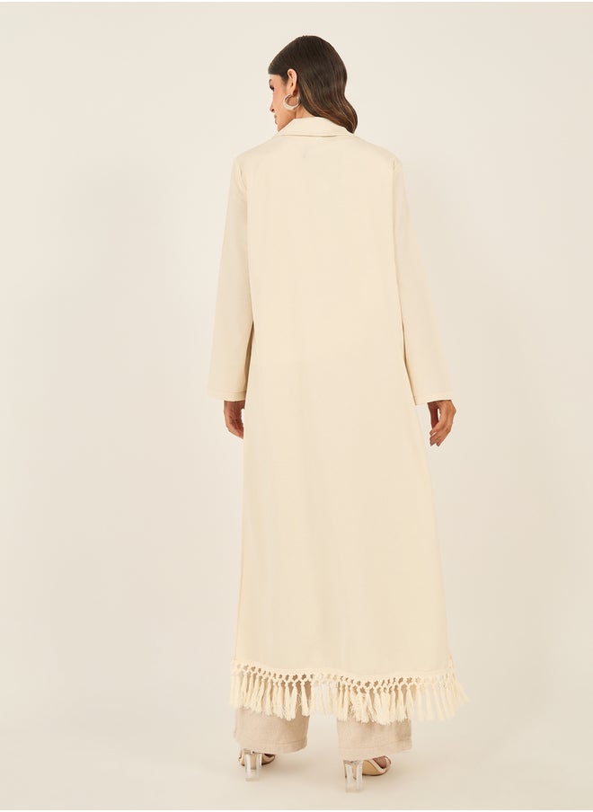 Styli Regular Fit Collared Kimono with Fringe Trim  - Image 5