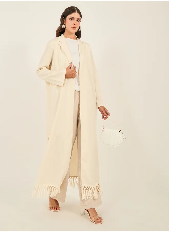 Styli Regular Fit Collared Kimono with Fringe Trim