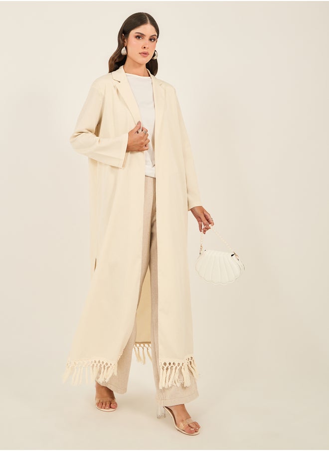 Styli Regular Fit Collared Kimono with Fringe Trim  - Image 1