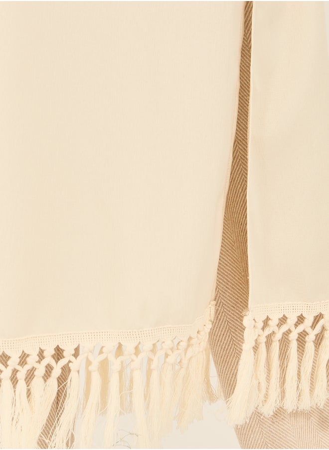 Styli Regular Fit Collared Kimono with Fringe Trim  - Image 4