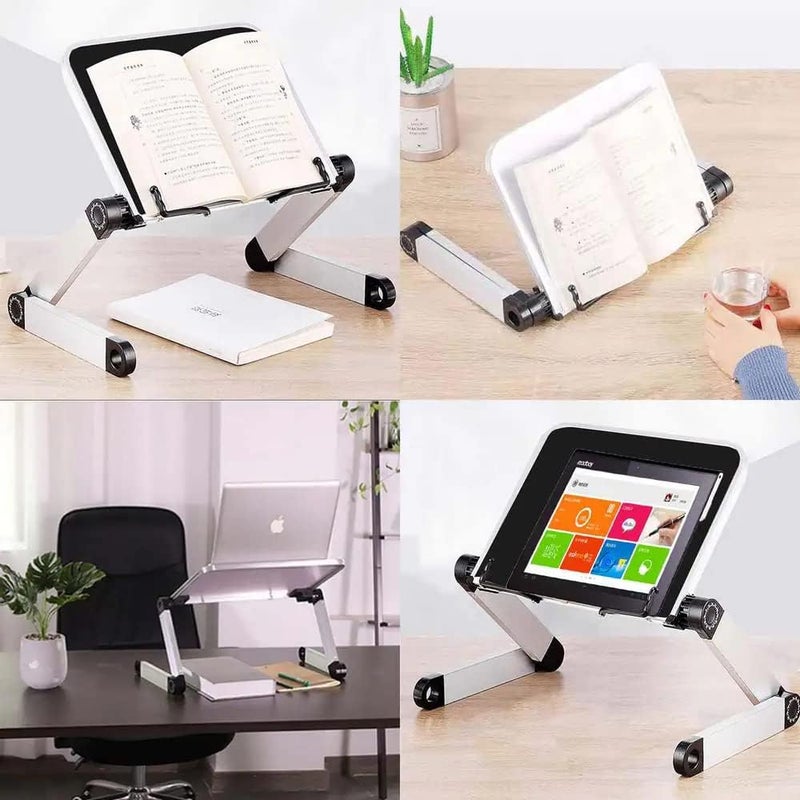 Kriva Adjustable Ergonomic Book Holder, Aluminum Laptop Table Stand with Side Clips, Multiple Heights, Angles, Portable Cookbook Stand for Textbook, Recipe, Tablet, TV, Bed, Workstation - Image 3