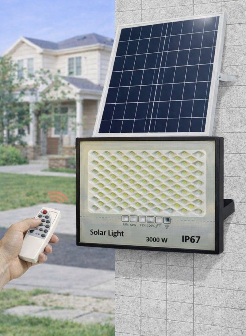 الثريات كشاف طاقة شمسية 3000 واط إضاءة فائقة القوة للمساحات الكبيرة – لوح شمسي منفصل – مقاوم للماء IP67 – إنارة خارجية للساحات والمزارع والمواقف - Image 1