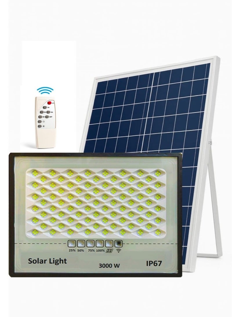 الثريات كشاف طاقة شمسية 3000 واط إضاءة فائقة القوة للمساحات الكبيرة – لوح شمسي منفصل – مقاوم للماء IP67 – إنارة خارجية للساحات والمزارع والمواقف - Image 3