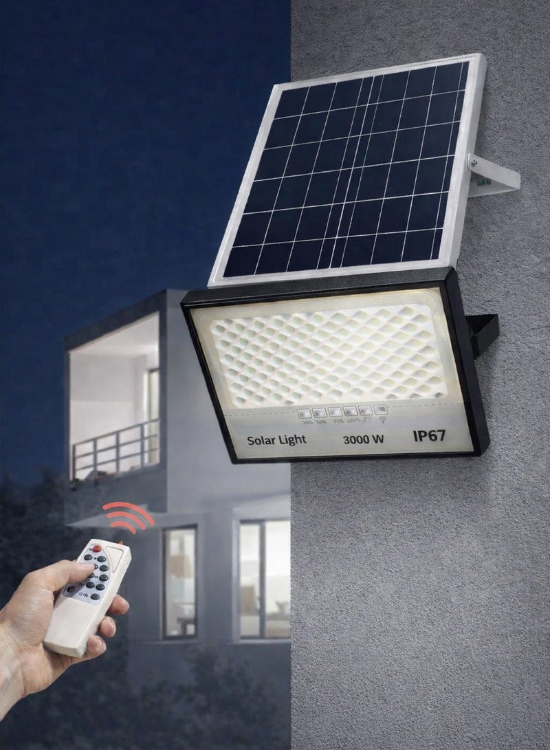 الثريات كشاف طاقة شمسية 3000 واط إضاءة فائقة القوة للمساحات الكبيرة – لوح شمسي منفصل – مقاوم للماء IP67 – إنارة خارجية للساحات والمزارع والمواقف - Image 2