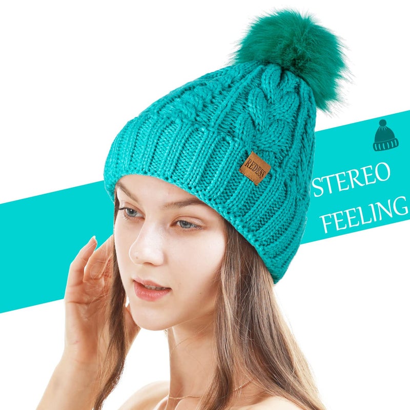 REDESS Women Winter Pompom Beanie Hat with Warm Fleece Lined, Thick Slouchy Snow Knit Skull Ski Cap - Image 2