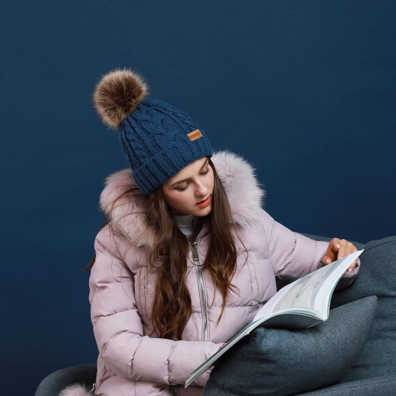 REDESS Women Winter Pompom Beanie Hat with Warm Fleece Lined, Thick Slouchy Snow Knit Skull Ski Cap - Image 5