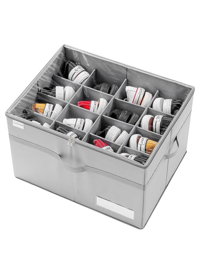 DUNISO Shoe Organizer for Closet, Large Shoe Box Storage Containers with Reinforced Handles, Foldable Shoe Storage Bins with Bottom Support, Space Saving，Dustproof,Durable，Fits up to 16 Pairs, 53*42*33cm，Grey - Image 1