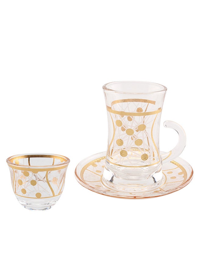 جوزيل طقم أكواب شاي وقهوة زجاجي مكون من 18 قطعة شفاف/ذهبي، يخدم 6 أشخاص - Image 2