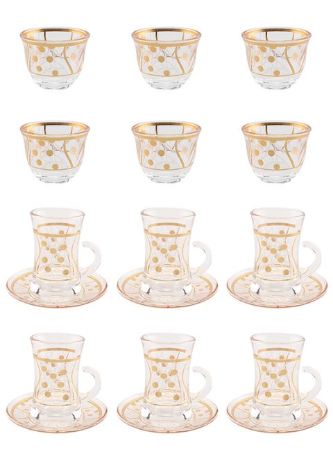 18-Piece Tea & Coffee Glass Set Clear/Gold, Serve for 6