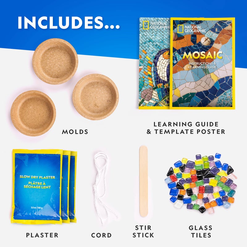 Blue Marble National Geographic Mosaic Arts and Crafts Kit for Kids - Mosaic Kit for Creating 3 Glass Tile Mosaic Art Projects, Includes Glass Tiles, Templates, Plaster & More, Art Supplies, Mosaic Kits for Kids - Image 5