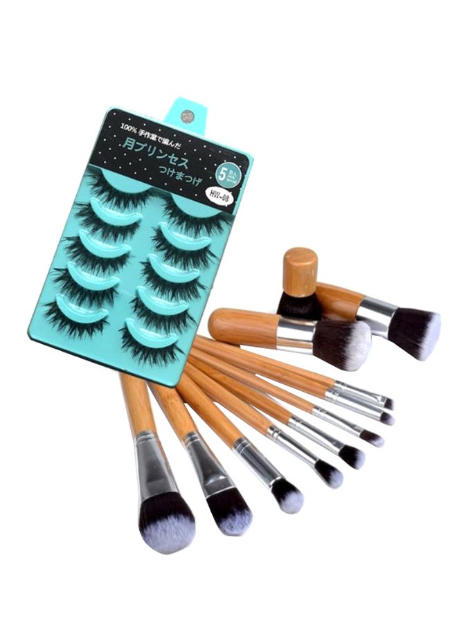 طقم فرش مكياج مكون من 11 قطعة مع رموش صناعية متعدد الألوان - Image 1