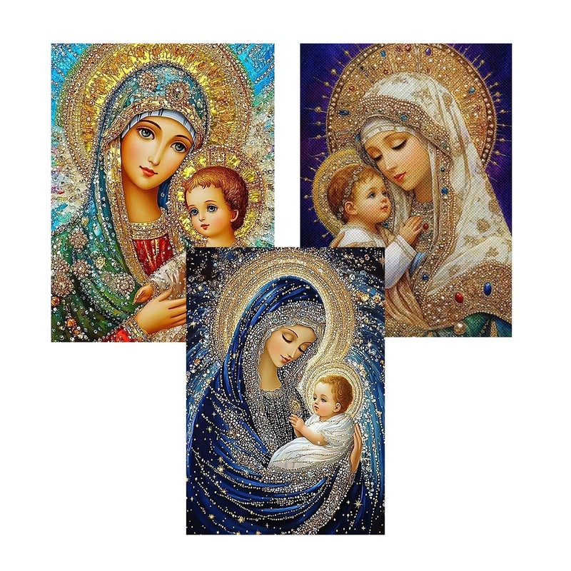 CHWGLFGG 5D Diamond Art Kits for Adults Beginners 3 Pack Virgin Mary Diamond Painting Kits DIY Full Round Drill Paint by Diamonds Dot Gem Art for Adults Home Wall Decor 12x 16 Inch - Image 2