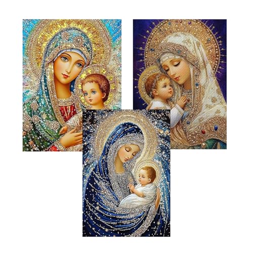 CHWGLFGG 5D Diamond Art Kits for Adults Beginners 3 Pack Virgin Mary Diamond Painting Kits DIY Full Round Drill Paint by Diamonds Dot Gem Art for Adults Home Wall Decor 12x 16 Inch - Image 1